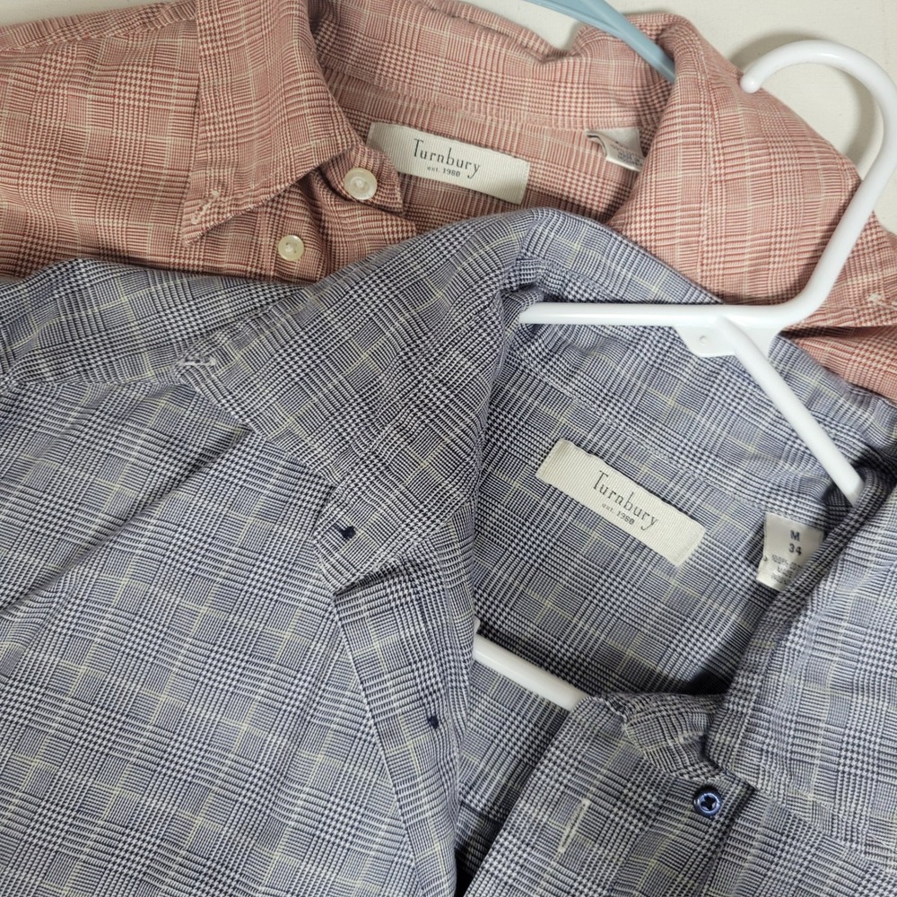 Lot of‎ 2 Turnbury Plaid Button Shirts Mens M Brick Red Navy Blue Casual Cotton
